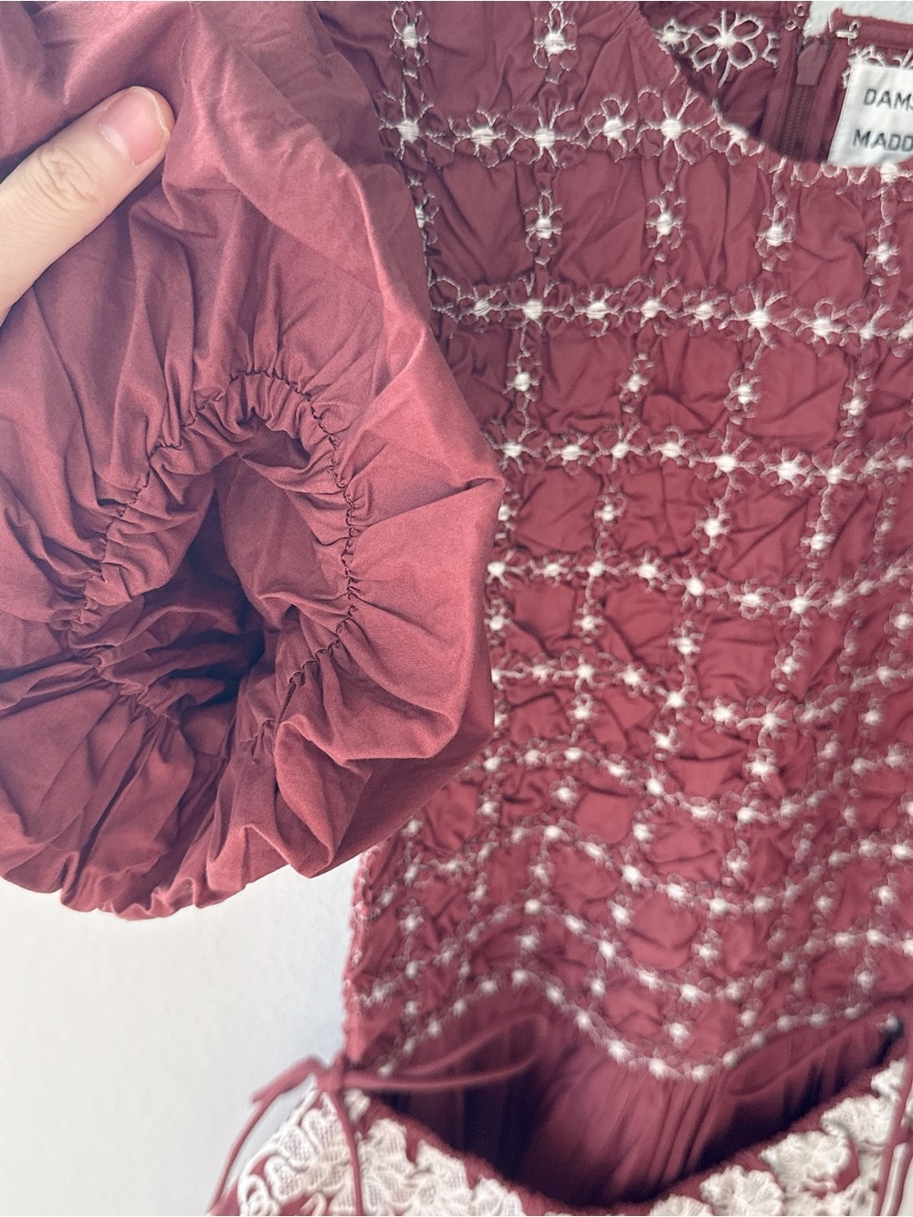 NWT Damson Madder Audrey Midi Dress - Burg/Butter Stitching - Picture 9 of 15